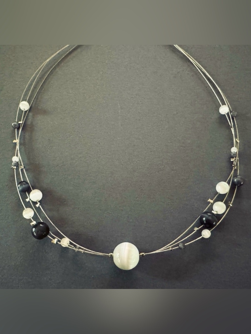 Silver and Black Beaded Necklace